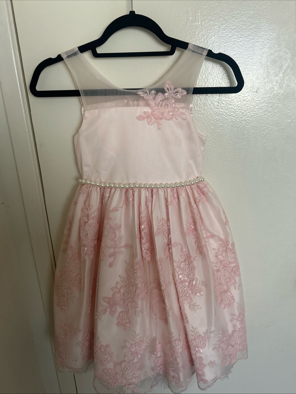 American Princess Light Pink Floral Tulle Dress with Pearl Waist